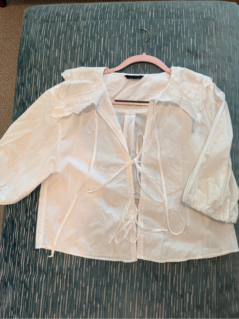 Zara White Lace Collar Tie-Front Blouse